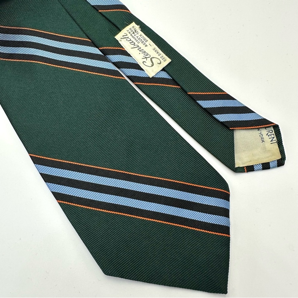 Yves Saint Laurent VTG Silk Striped Skinny Green Blue Tie